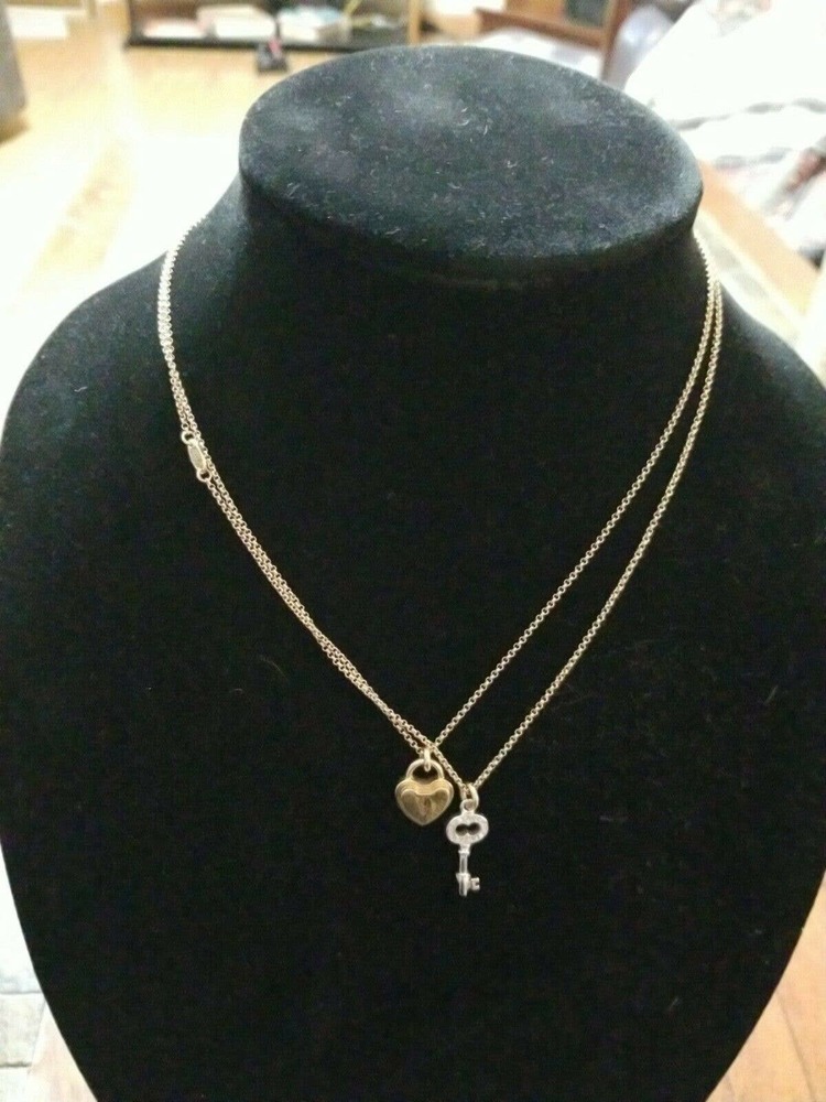 Juicy Couture Silver Double Strand Heart & Crystal Key Charm Necklace